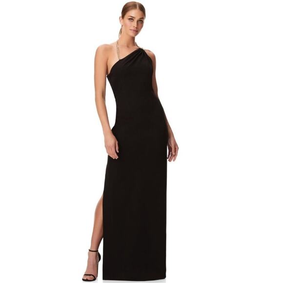 AIDAN MATTOX Chain Strap Asymmetrical Column Gown - Picture 2 of 10